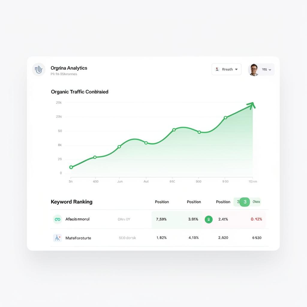 SEO- en GEO-dashboard met organisch verkeer en keyword rankings
